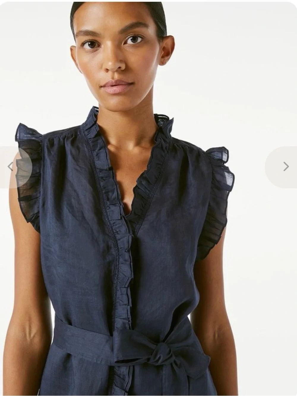 New - Frame Denim white  Ruffle-Trim Tie-Waist Mini Dress with removable slip - Picture 4 of 9